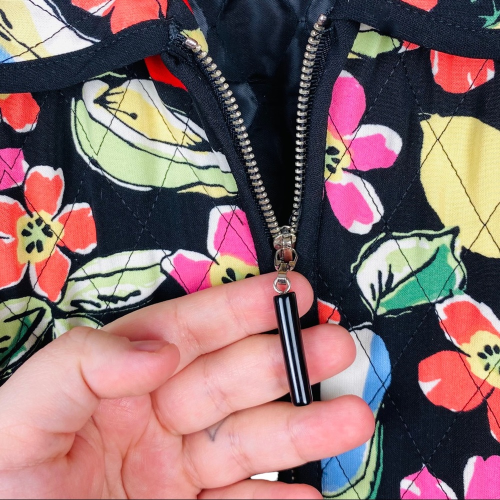Y2K Funky Flower Fruit Printed Quilted Zip Up Boxy Grunge Picnic Festival Jacket - Picture 10 of 12